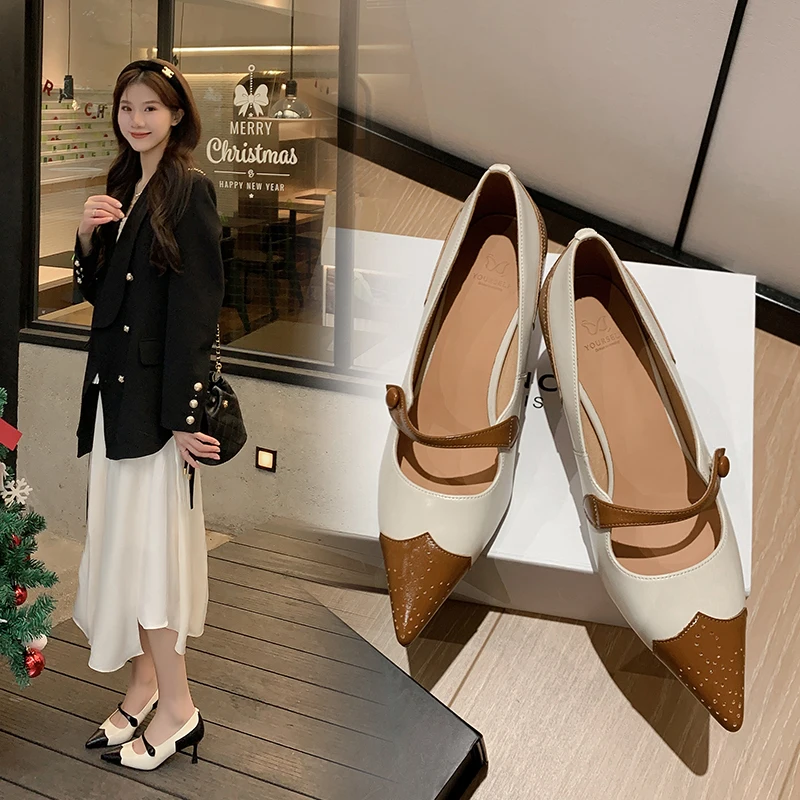 

2023 new spring women pumps natural leather 22-24.5cm length cowhide+pigskin full leather Buckle Mary Jane shoes high heels