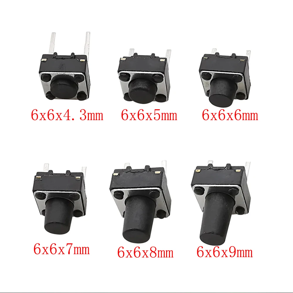 50 Stücke 6x6mm Tact Push Button Schalter 6*6mm 2 Pin Mini PCB Momentary Touch Schalter Höhe 5mm 6mm 7mm 8mm 9mm