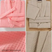 100% coton Couple Robe gaufre peignoir Robe Kimono Yukata maison vêtements décontracté femmes vêtements de nuit printemps été vêtements de détente 5