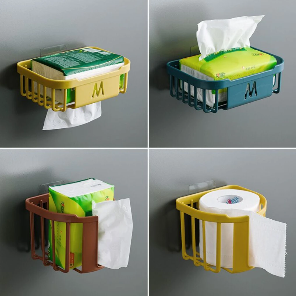

Wall-Mounted Punch-Free Toilet Paper Shelf Bathroom Kitchen Tissue Box Sticky Paper Storage Box Toilet Paper Holder Roll Paper