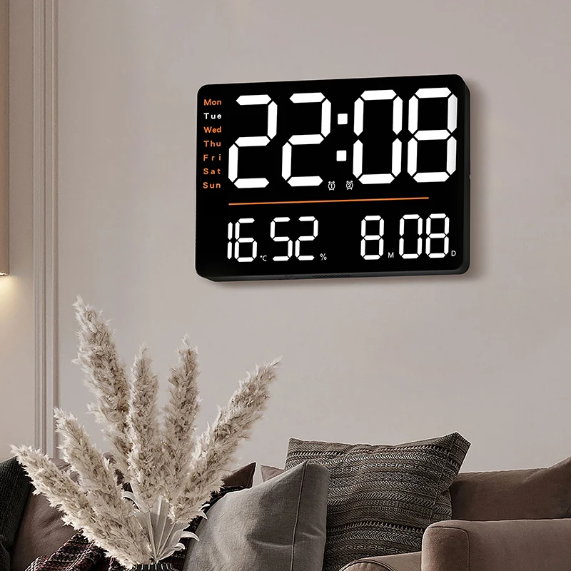 

Wall Clock LED Digital Large Screen 12/24h Adjustable Brightness Temperature Humidity Display Table Alarm Clocks Bedroom Decor