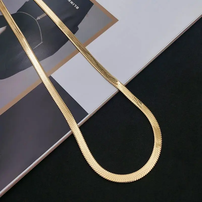 Silver Gold-Plated 4mm Flat Chain Necklace – Luxury Jewelry Gift