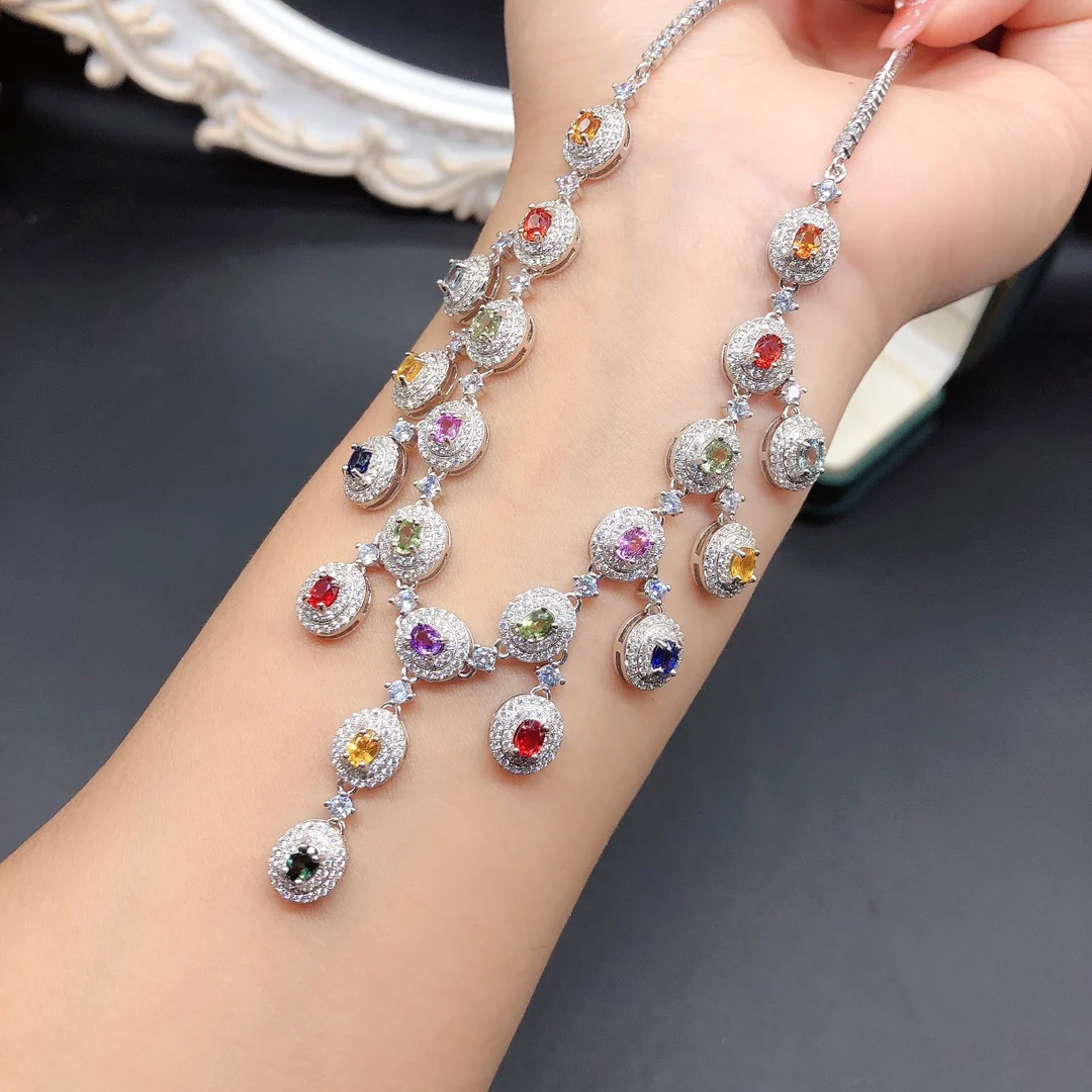 

Natural Color Sapphire Sterling Silver 925 Jewelry necklace women's pendant gem necklace pendant boutique free shipping