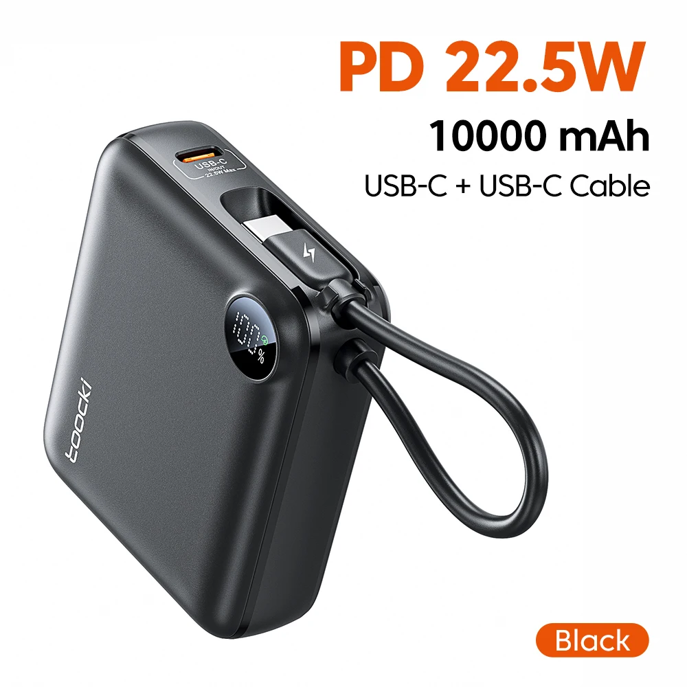 Toocki Portable PowerBank Вбудований кабель USB C 10000/20000 мАг PD 22,5 Вт Швидка зарядка Power Bank для iPhone 16 15 14 13 Samsung
