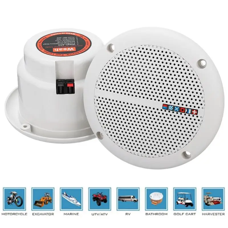 

1 Pair Waterproof 25W Full Range Marine Boat Ceiling Wall Speakers Lawn Garden Water Resistant Install Speaker