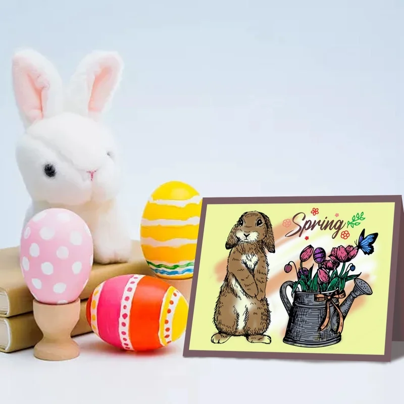 1Sheet Easter Bunny Clear Stamps Rabbit Flower Easter Egg Silicone Rubber Stamp Transparent Seal Stamps Postage Seal Stamp
