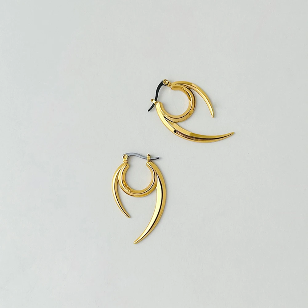 ENFASHION Aretes Round U Double Blade Drop Earrings Pendientes For Women Gold Color Long Dangle Earings Fashion Jewelry E221477