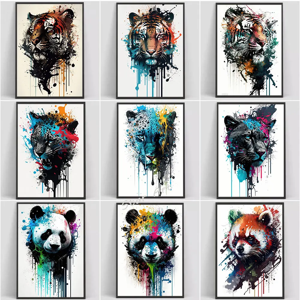 

Abstract Animals Tiger Eagle Lion Graffiti Splash Posters and Print Canvas Painting Wall Art Picture For Living Room Home Decor