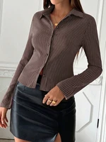 Chemise à manches longues pour femmes, rayée, Slim, boutonnée, travail, déplacements, haut court, Streetwear, automne/hiver 4