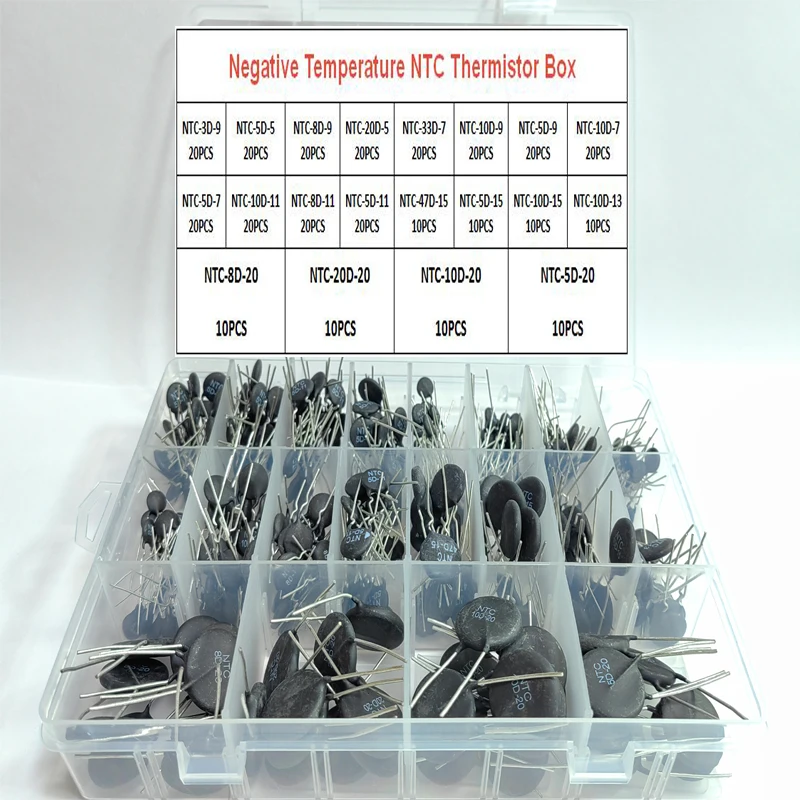 

320PCS/BOX 3D-9 5D-5 5D-15 8D-9 10D-5 10D-7 16D-9 20D-5 47D-15 Negative Temperature NTC Thermistor Thermal Resistor Set