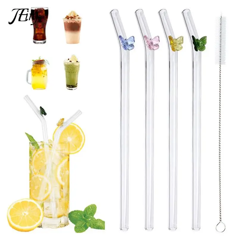 

Butterfly Glass Straws Set Reusable Bar Tools for Smoothies Cocktails Tea Coffee Juicy Drinking Eco Friendly Drinkware
