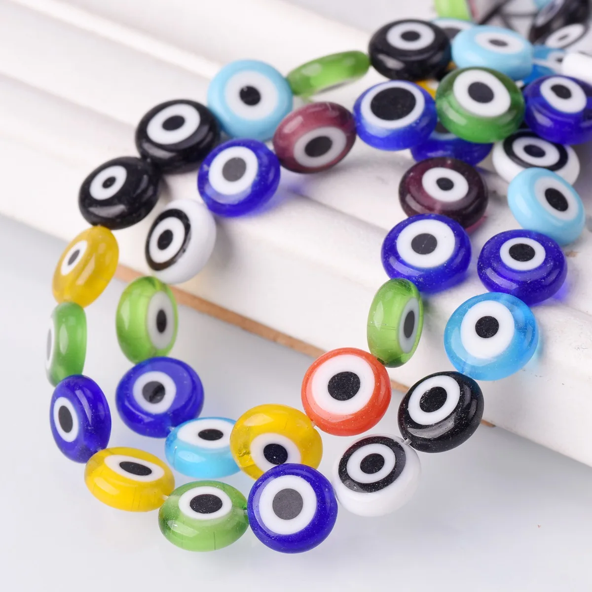 6mm 8mm 10mm 12mm Mixed Flat Round Evil Eye Millefiori Lampwork Glass Beads For Jewelry Making DIY Crafts Findings 25pcs flat round rondelle 12mm crystal glass rhinestones metal loose spacer beads for jewelry making diy crafts