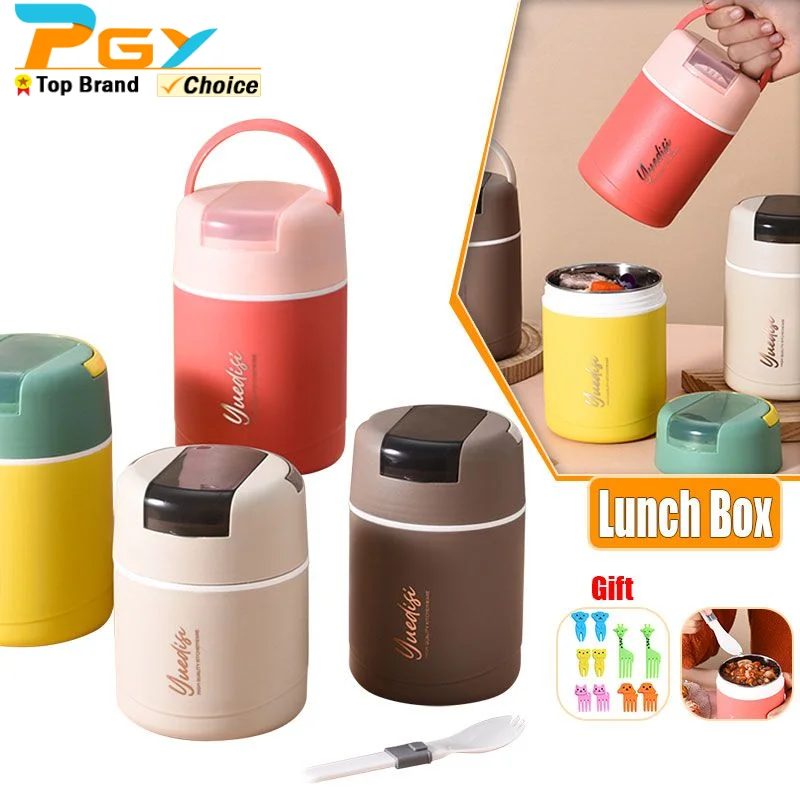 480ML Food Flasks Stainless Steel Lunch Flask with Foldable Spoon Thermal  Insulated Soup Container for Kids Adult