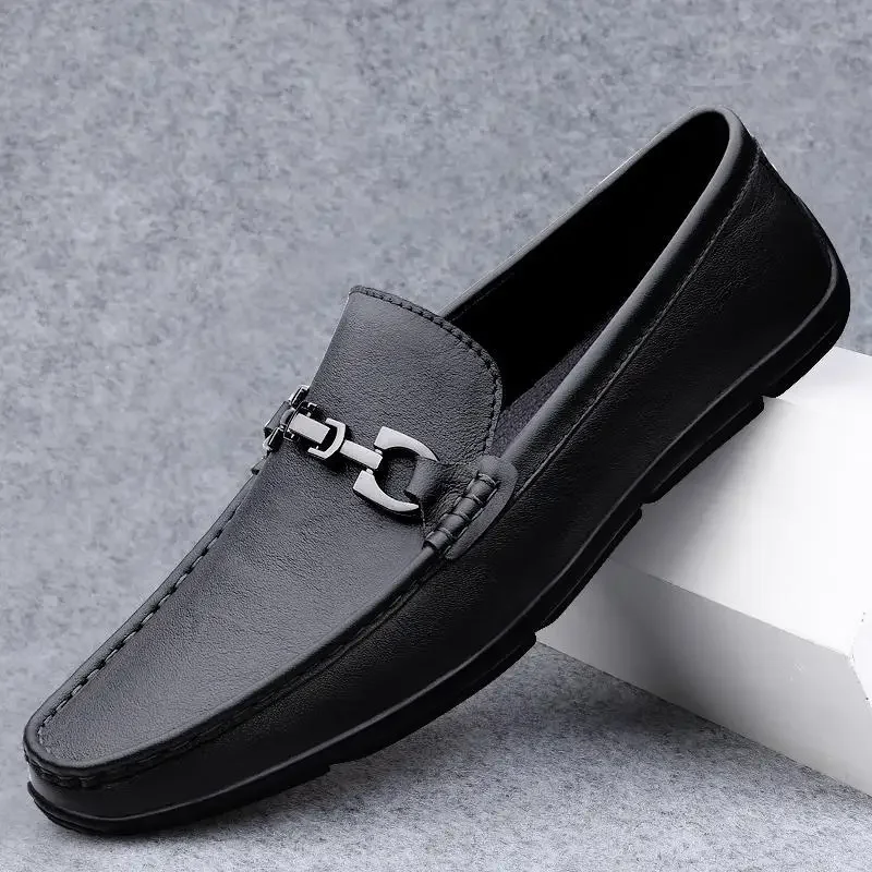 

Men's Beanie Shoes Summer Breathable One Pedal Soft Bottom Driving Shoes Men's Genuine Leather Shoes Men's Casual Leather Shoes