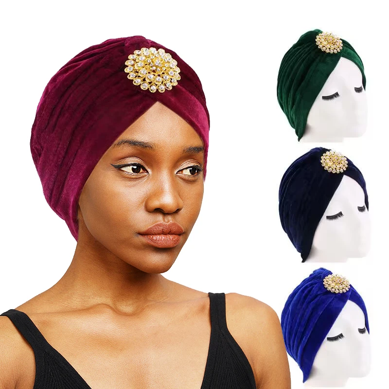 Turbante broche de joyería de terciopelo para mujer, pañuelo de cabeza anudado con volantes musulmanes, Hijab lujo, tocado, accesorios para el cabello, Turbante, novedad - AliExpress