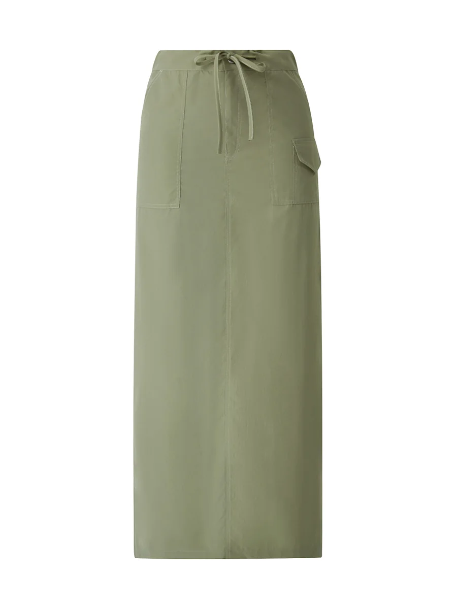 Long Cargo Skirts For Women With Pockets Y2k Low Rise Shirred Baggy