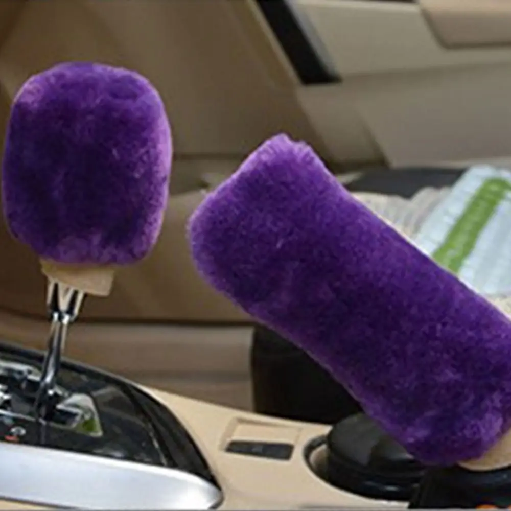 1 Pair of Soft Plush Handbrake Cover Set Plush Thickening Car Handbrake Cover Replaceable Warm Grip Covers