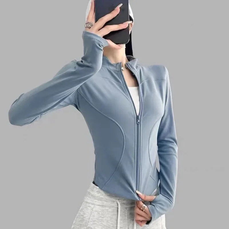Women Zip Fitness Clothes Long Sleeve Sports Jacket with Pockets
