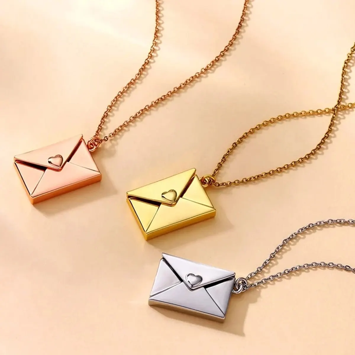 Collier Pendentif 'Enveloppe Love You' - Chaîne Argentée 45 Cm - Acier Inoxydable - Neuf étiqueté