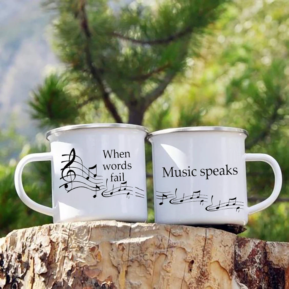 

When Words Fail Music Speaks Personalized Enamel Coffee Mugs Couples Party Wine Beer Drink Juice Cup Creative Music Teacher Gift
