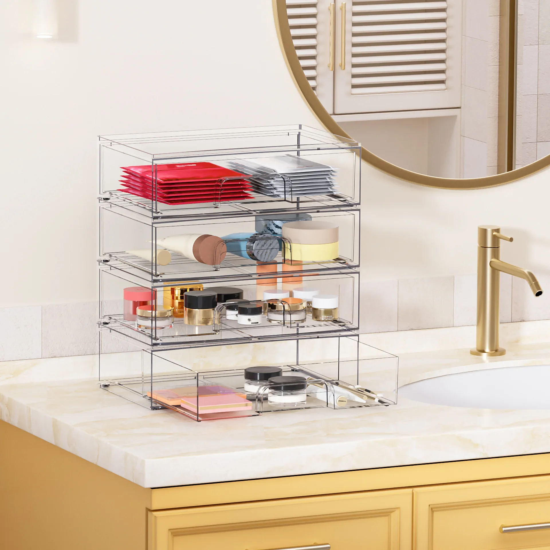 New Desktop Jewelry Box Household Transparent Skin Care Product Storage Cabinet, Dust Drawer Makeup Organizer Box 2