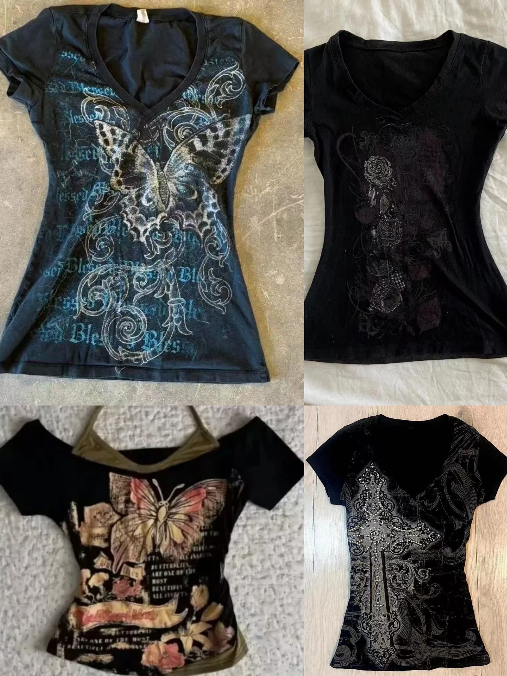 2000s Y2k Women's T-shirt Sexy Punk Gothic Grunge Print Crop Tops