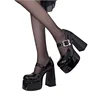 Punk Gothic High Heels Pumps Women Chunky Platform Mary Jane Lolita Shoes 2024 Woman Square Heels Patent Leather Cosplay Shoes 5
