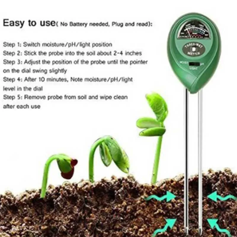 3 In1 Soil Water Moisture PH Meter Meter Soil Water Acidity Humidity Light PH Test Garden Plants Flowers Moist Tester soil moisture meter