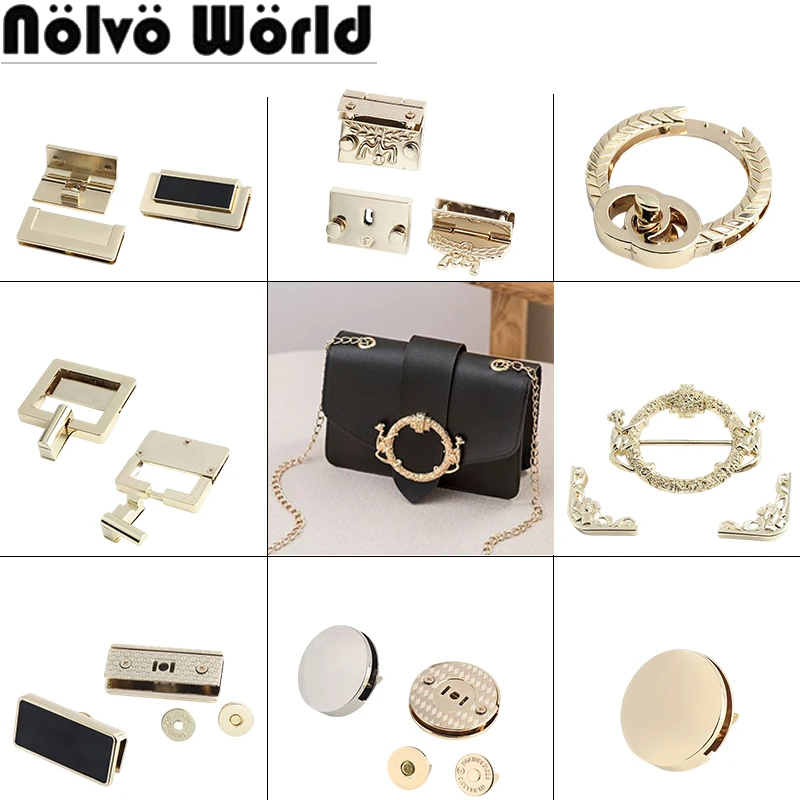 Lgiht gold Metal Clasp Turn Lock Twist Lock For DIY Craft Bags Handbag Shoulder Purse Magnetic Lock Buckle Hardware Accessories