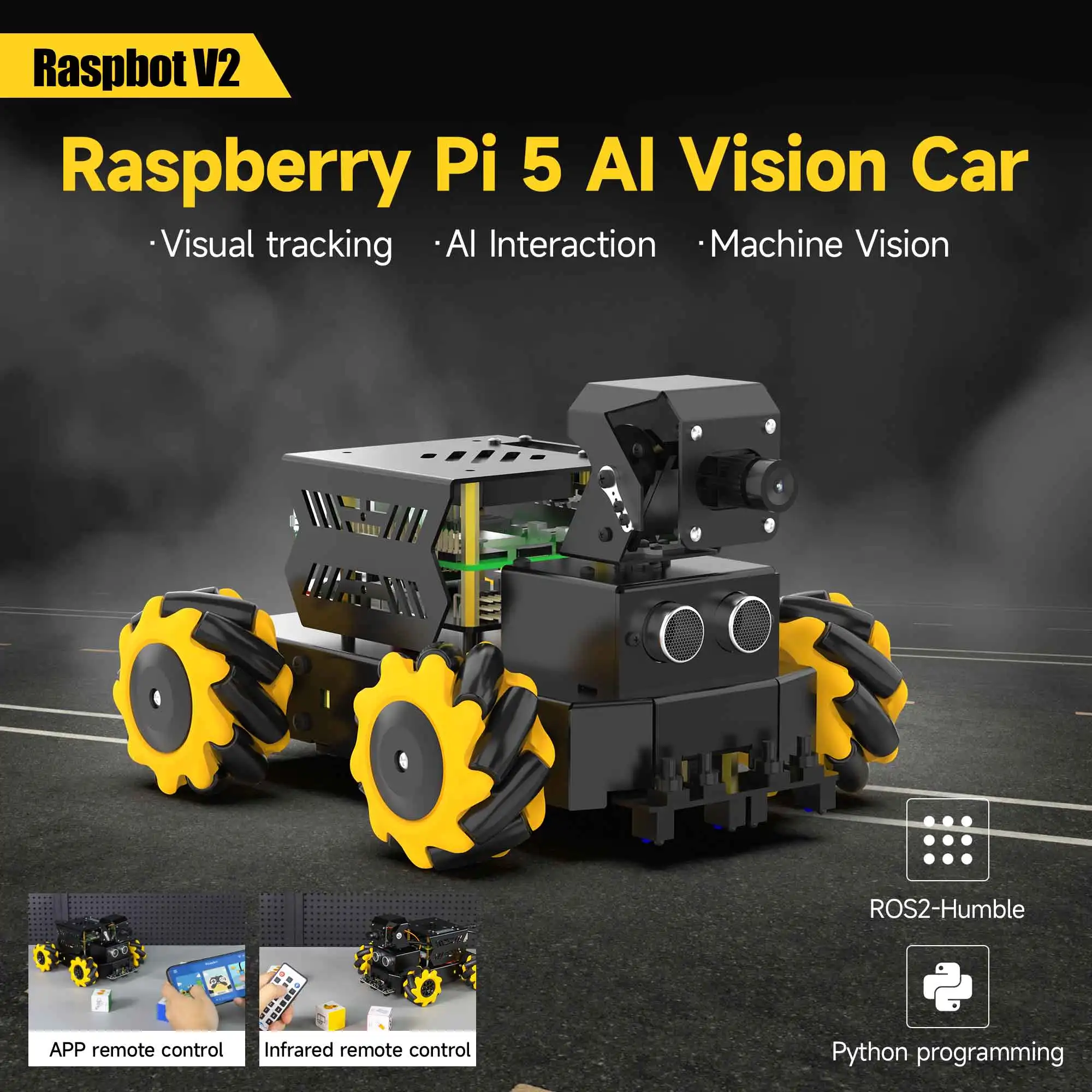 Yahboom 4WD Raspbot V2 AI Robot Car Kit with Raspberry Pi 5 ...