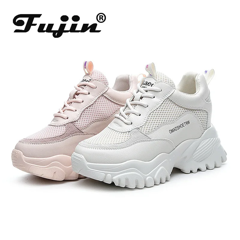 Fujin 8cm Genuine Leather Women Shoes Platform Wedge Air