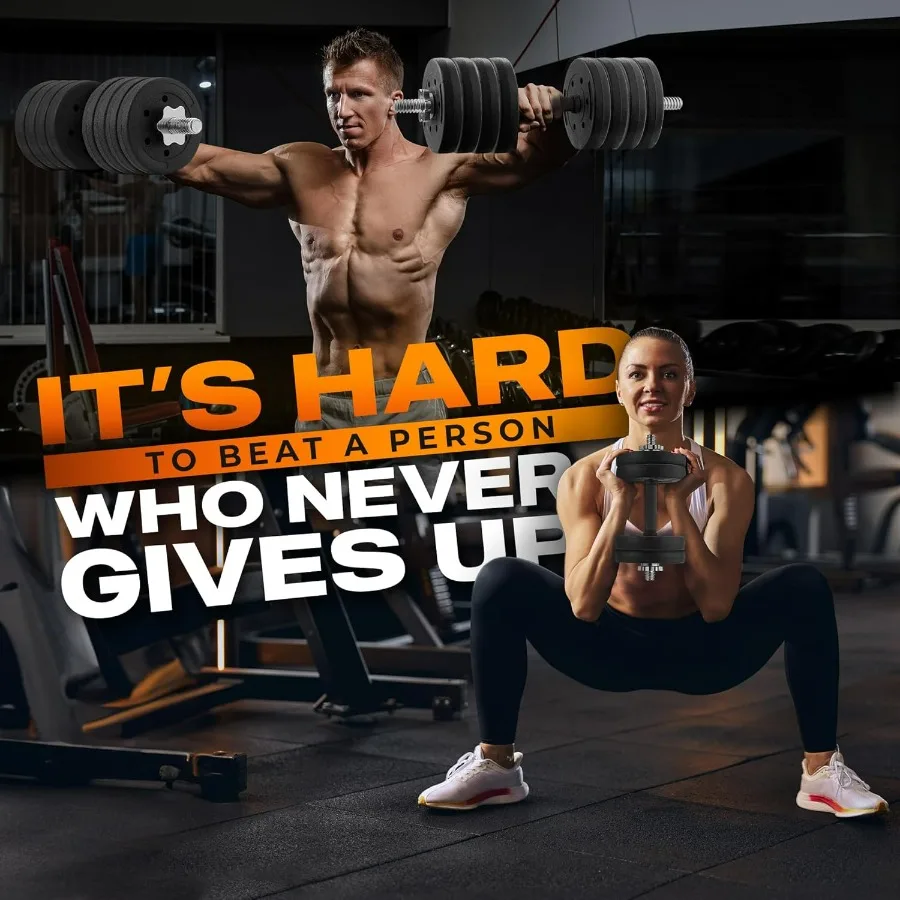 Pair of Threaded Dumbbell Handles with Collars 24 inch, Rubber Grip, Fit 1”/ 1.15" Plates, Weight Bar Connector