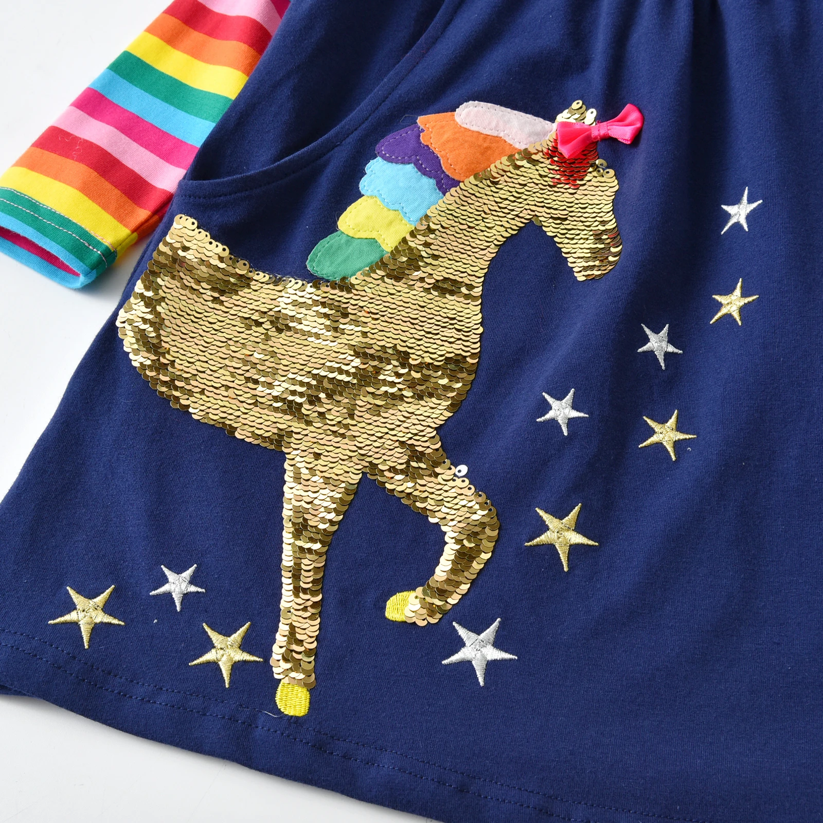 chinese dress ladies Frugi Organic Long Sleeve Skater Dress- Rainbow/Indigo Stripe main image 0