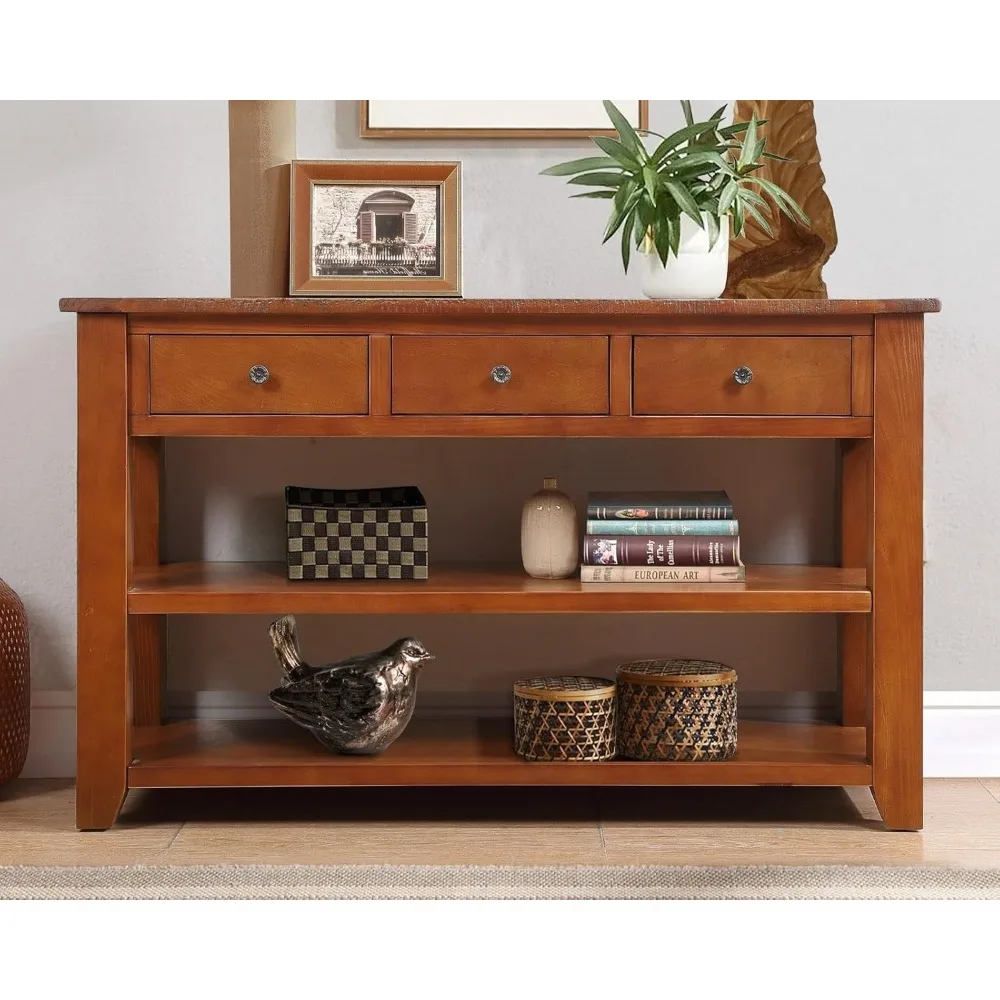 Solid Wood Console Table Entryway Table with Storage Drawers and Bottom Shelf Sofa Table for Storage Entry Hallway, 2