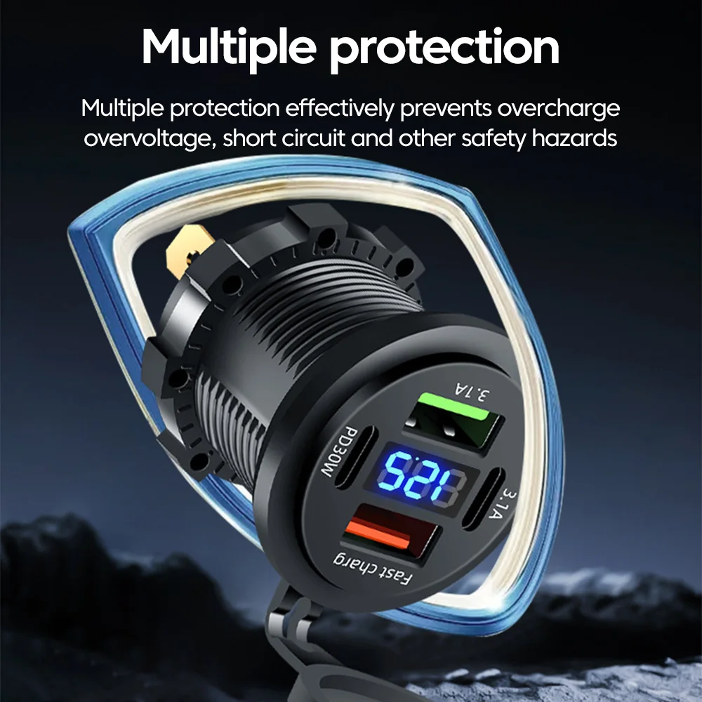 USB Car Charger Type C Fast Charging Adapter Waterproof Dual PD30W Dual QC 3.0 for 12V/24V Car Cellphone