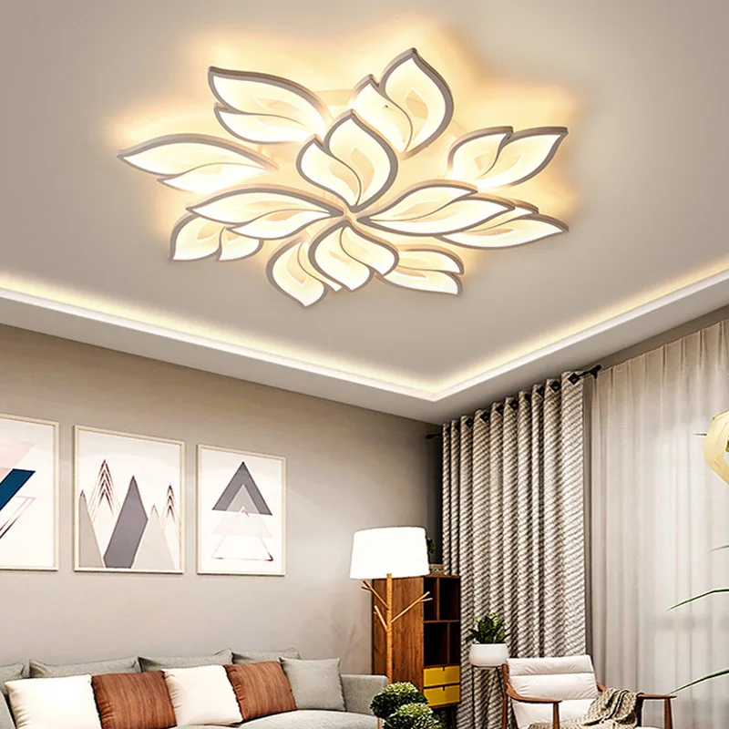 

Nordic Large Living Room Chandeliers Modern Minimalist Acrylic Leaf Lamp Package Simple And Generous Home Bedroom Ceiling Llight