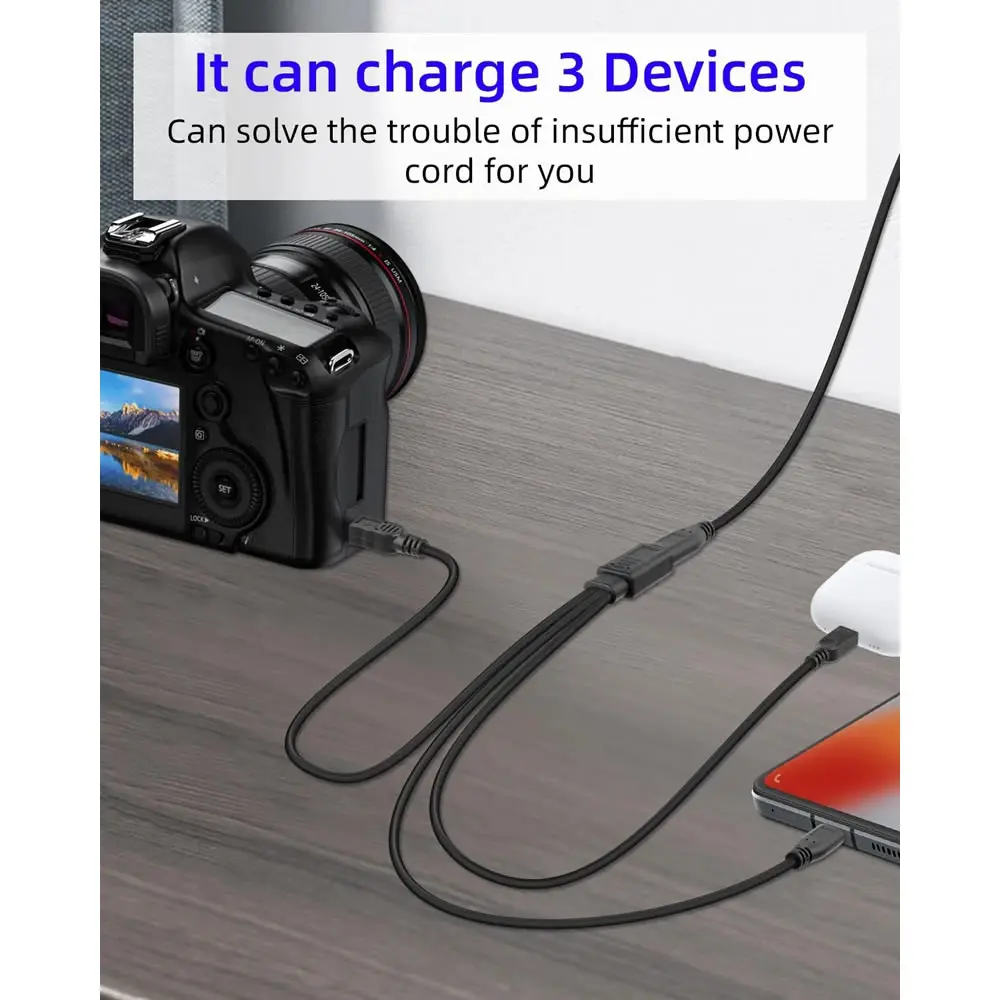 3 in 1 USB C 스플리터 케이블 타입-C 연장 케이블 USB-C 여성형에서 타입 C / 마이크로 USB / 미니 USB 다중 기기 충전 코드