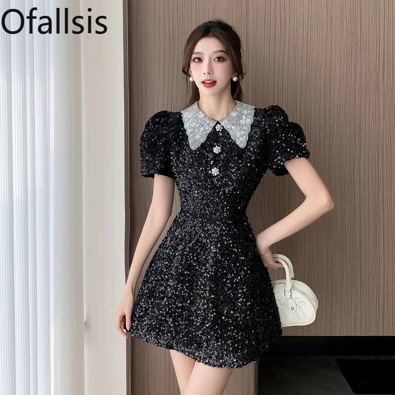 

Ofallsis High End Temperament Socialite Studded Diamond Waist Cinched Dress 2024 New Puff Sleeve Princess Birthday Gift Dresses