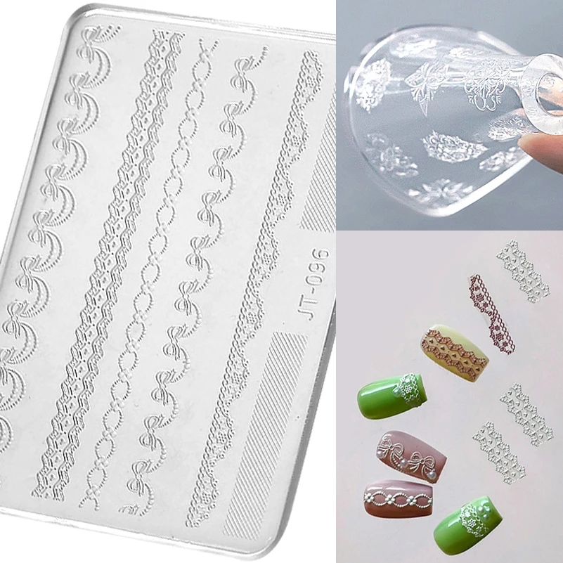 레이스 플로라 엣지 보우 매듭 꽃다발 데이지 꽃 네일 아트 실리콘 조각 몰드 스..