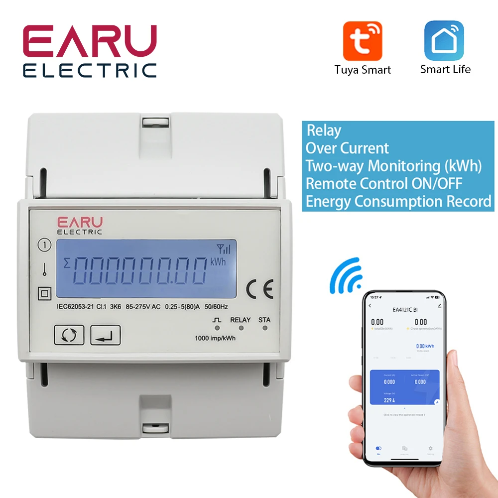 Tuya Wifi Zigbee 220v 80a Smart Wifi Single Phase Twoway Bidirectional