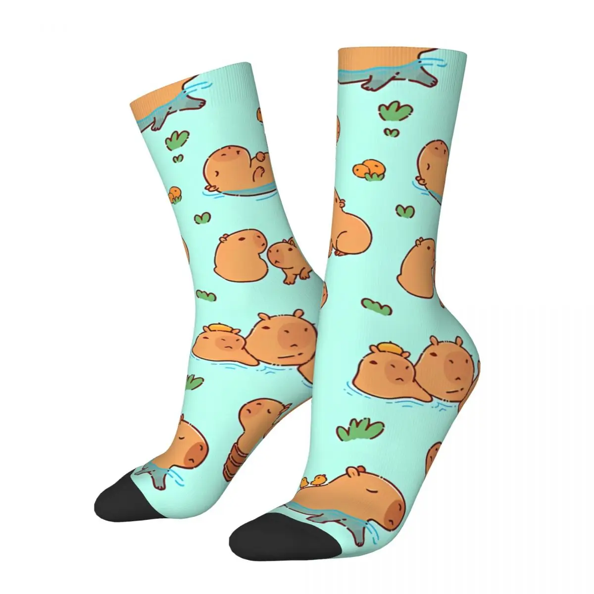 

Funny compression Cute Illustration Seamless Pattern Sock Hip Hop Harajuku Capybara Happy Seamless Pattern Printed Crew Sock