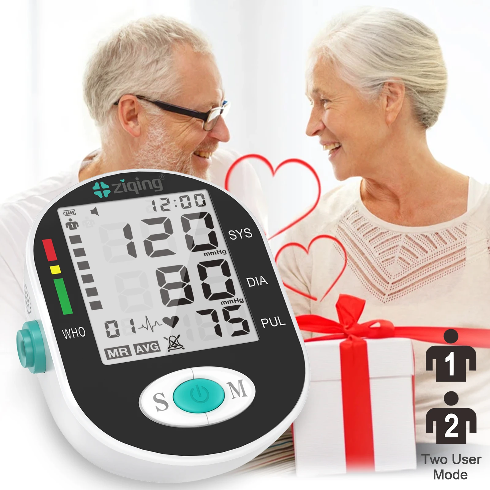 Ziqing Digital Blood Pressure Monitor Arm Sphygmomanometer Heart Rate Pulse Meters Big Screen Automatic Tonometer with Cuff blood pressure monitor blood pressure meter