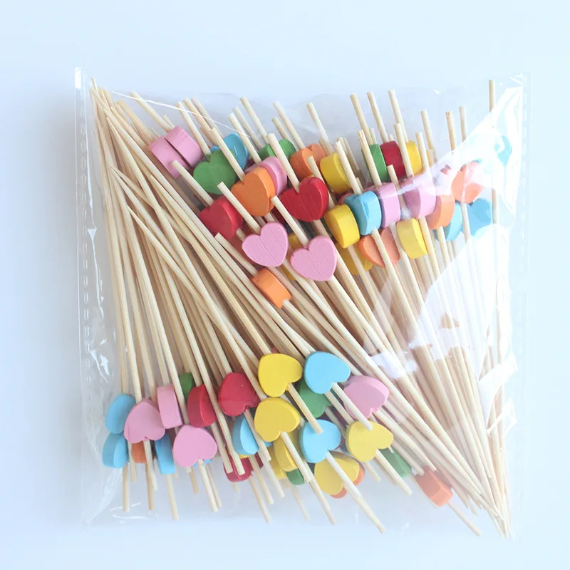 1 Set Red Heart Fruit Sticks Disposable Bamboo Sticks Valentines Day Party Supplies Wedding Bridal Shower Birthday Decor