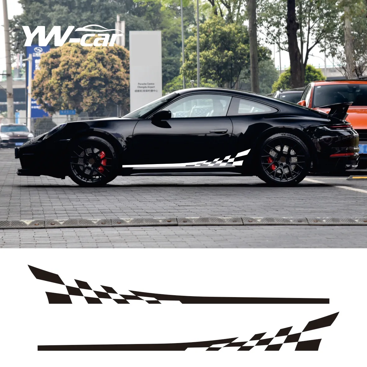 

For Porsche 911 997 Racing Flag Graphic Door Side Skirt Stripes Auto Body Decor Stickers Car Original Decal Sport Styling