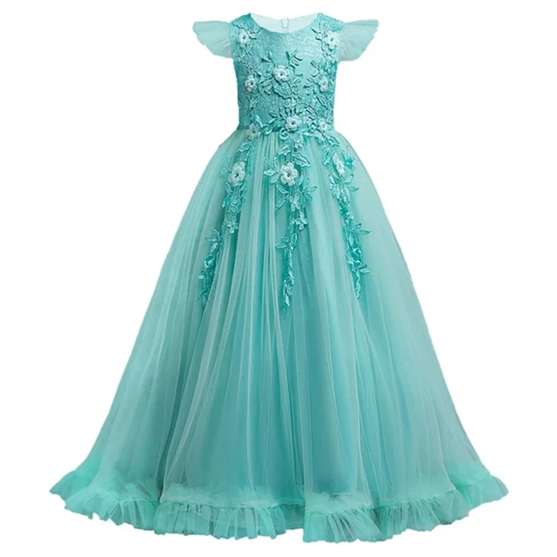 4-15 ans dentelle adolescents enfants filles robe longue de