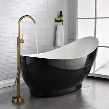 หรูหราก๊อกน้ําอ่างอาบน้ําร้อนเย็นผสมป้องกันสนิมติดตั้งง่ายห้องน้ําอิสระโบราณอาบน้ําทองเหลืองผสมอ่างล้างหน้าก๊อก 2