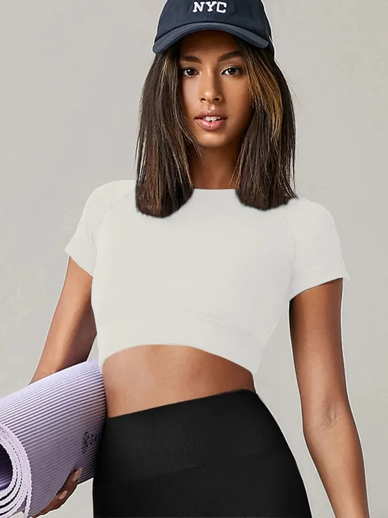 Seamless Womens Sport T Shirt Short Sleeve Yoga Top Fitness Gym Running Active Wear Workout Clothes 3