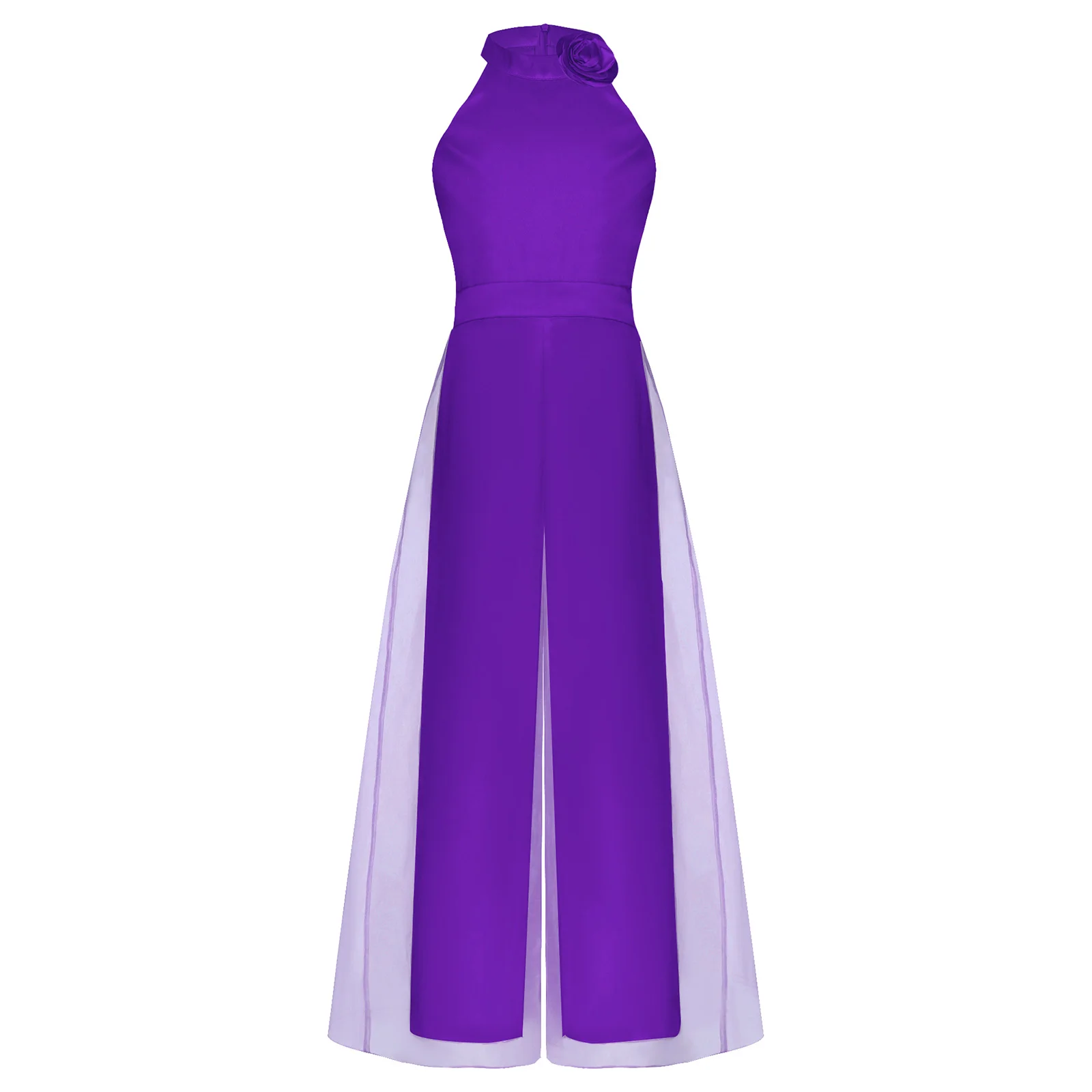 Kinder Mädchen Elegante Party Blume Brosche Strampler Abend Hochzeit Geburtstag Body Neckholder Ärmellose Breite Bein Hosen Overall – Detail 18