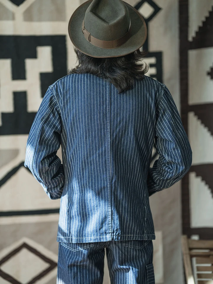 ジャケット・アウター 8HU INDIGO WABASH STRIPE CHORE JACKET LC King Wabash Stripe Chore Coat - Made in the USA – LC King Mfg