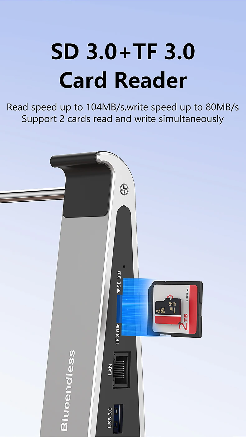 KEBIDUMEI Aluminum Laptop Stand With 7-in-1 HUB 4K 60Hz HD SD/TF Card Reader USB3.0 PD Charger RJ45 1000Mbps Docking Station